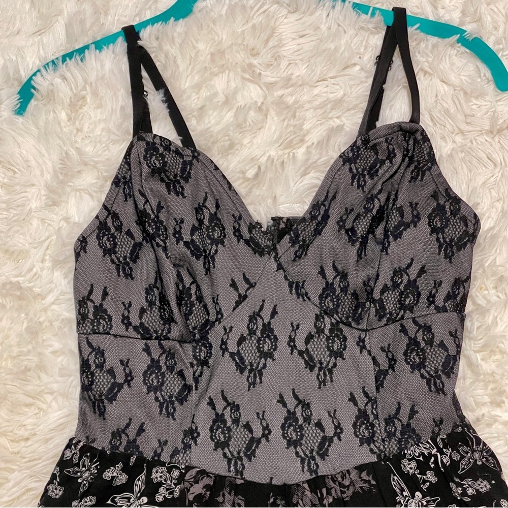 Cosmic Aura Black Lace Handkerchief Hem Mini Dress Goth Skulls Witchy Medium - Picture 10 of 13
